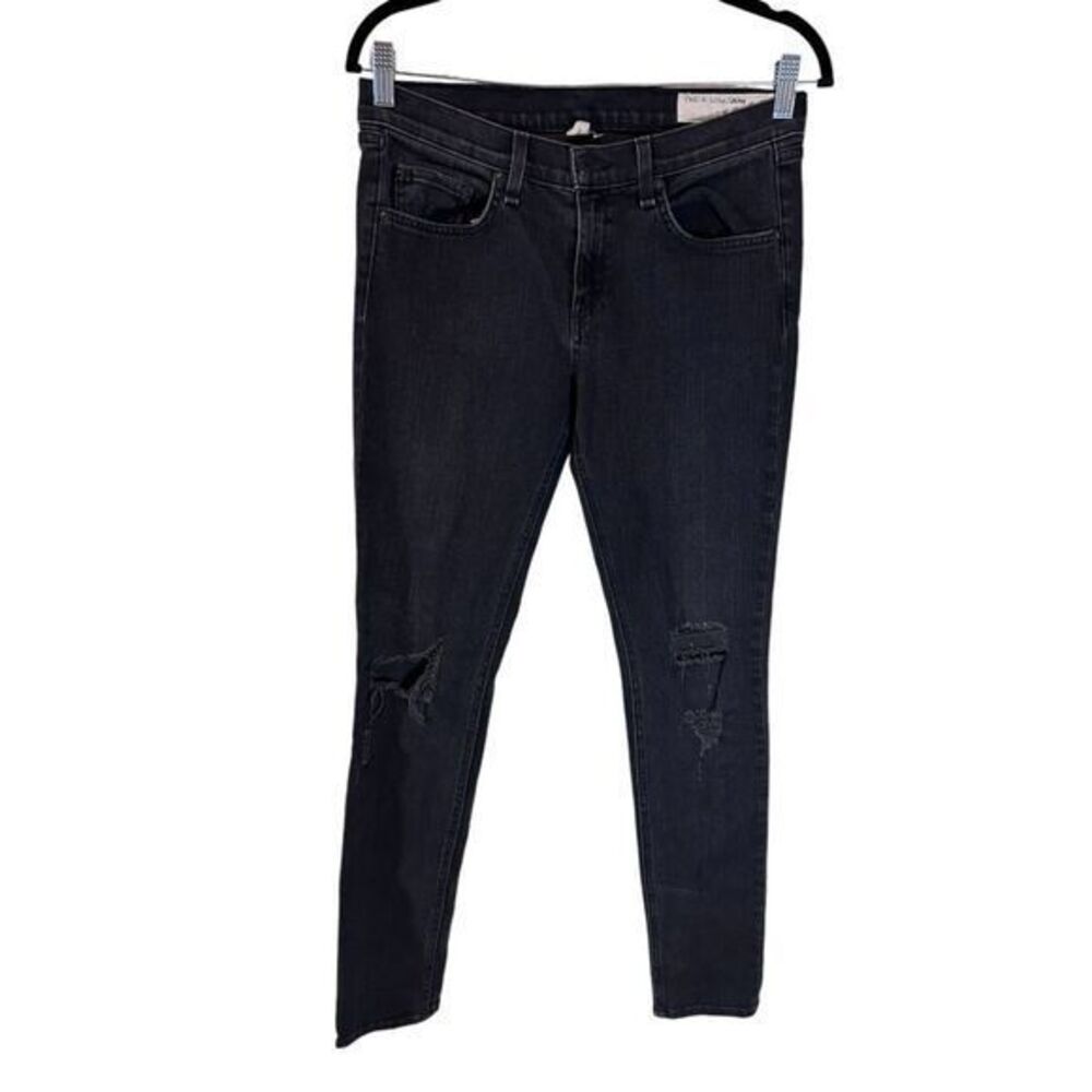 rag & bone Black Distressed Skinny Jeans Rock with Holes Size 29